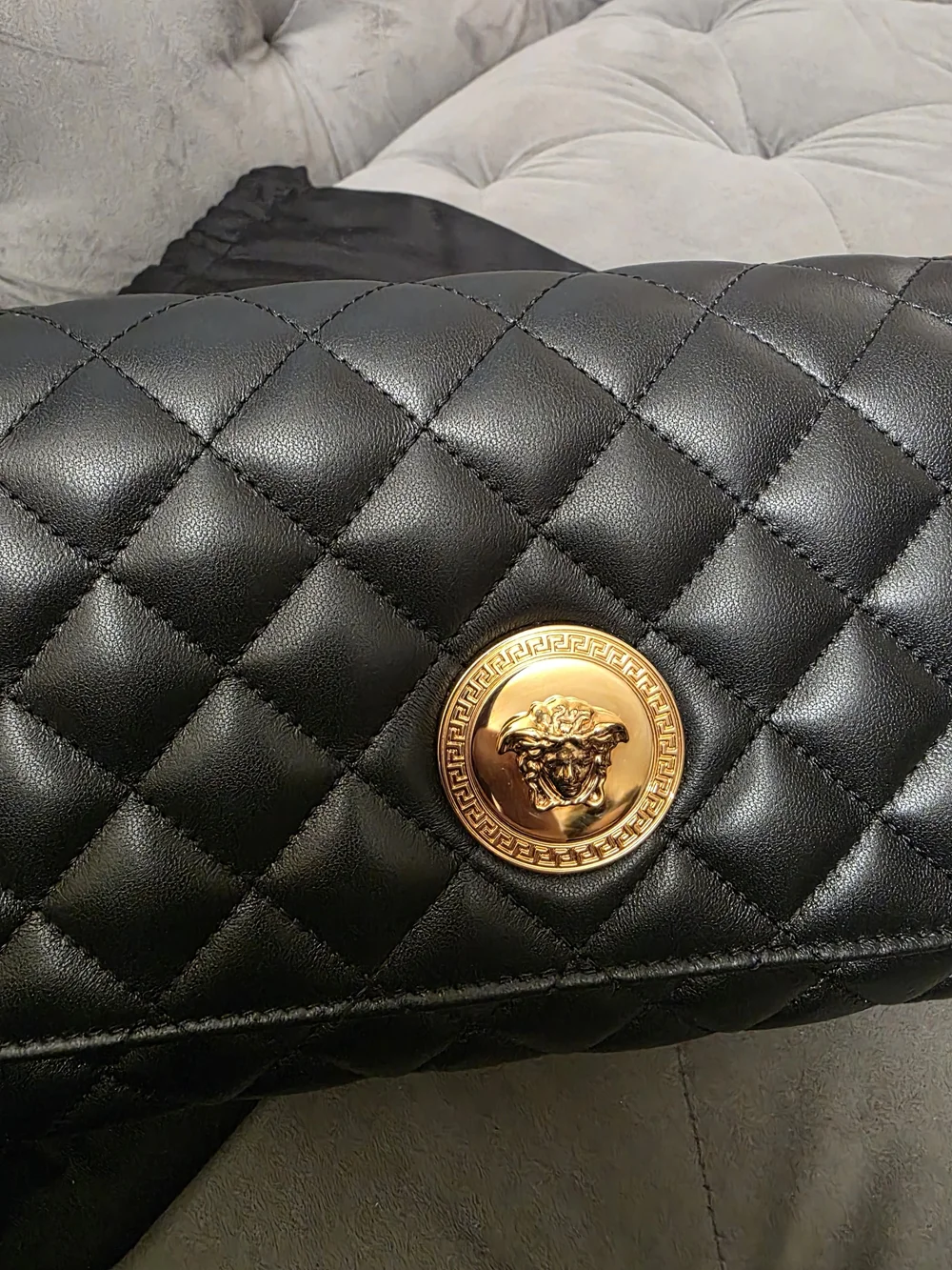 Versace Black Quilted Shoulder Bag with Gold Chain